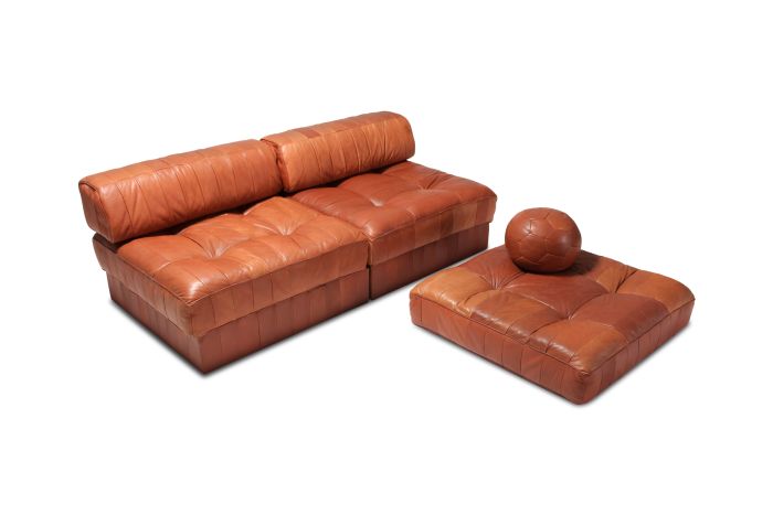 Cognac Leather Patchwork DS 88 De Sede Sectional Sofa - 1970s