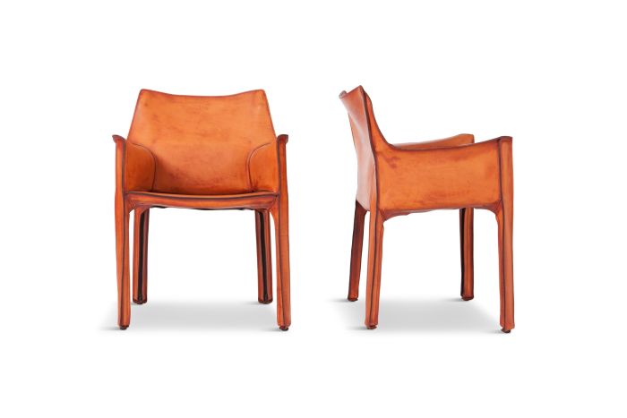 Mario Bellini Cognac Leather Cab Armchairs for Cassina   - 1970s