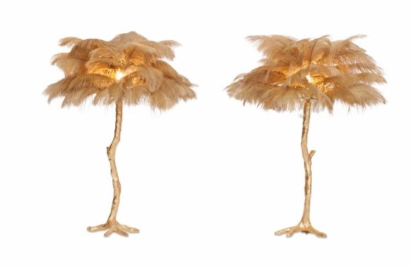 Golden Tree Lamp With Gold Feathers - 2000s