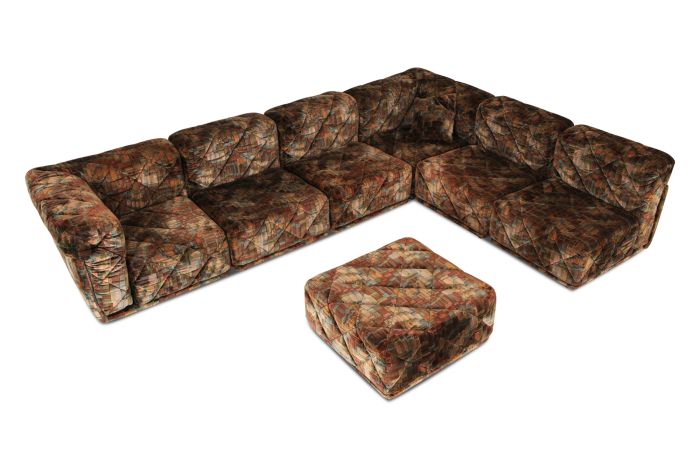 Post-Modern Sectional Sofa in Various Colored Velvet Upholstery - 1980s