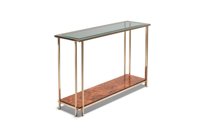 Gold and Burl Console Table - 1980s