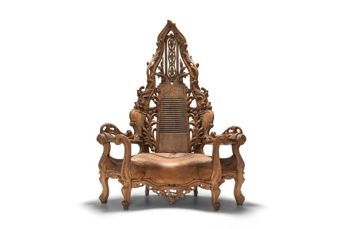 French carved Oak Throne Chair - 1950s