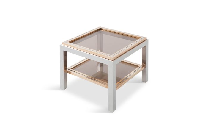 Willy Rizzo Square Side Table in Brass, Chrome and Glass - 1970s