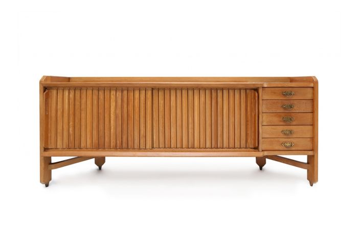 Oak Credenza With Ceramic Inlay, Guillaume Et Chambron - 1960s