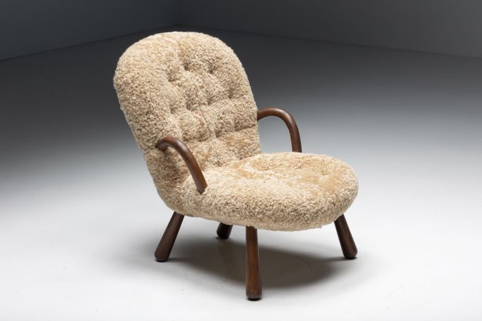 Clam Chair in Sheepskin by Philip Arctander - 1944