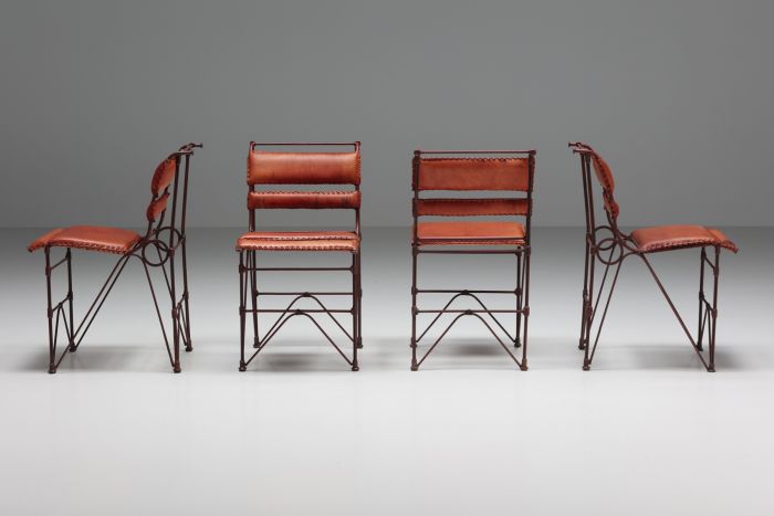 Dining Chairs in Cognac Leather and Steel - 1950s