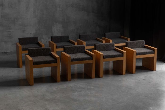 Cubic Oak Postmodern Armchairs, Belgium – 1980s
