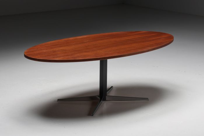Danish Adjustable Wooden Table With Metal Base - 1970's