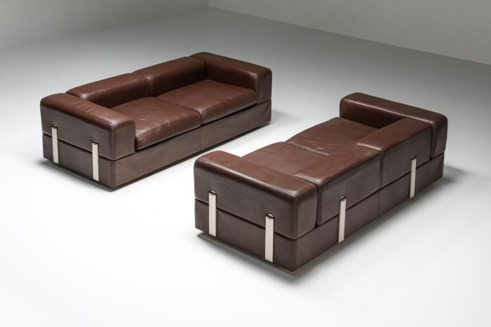 Daybed Sofa 711 by Tito Agnoli for Cinova in Brown Leather - 1970s