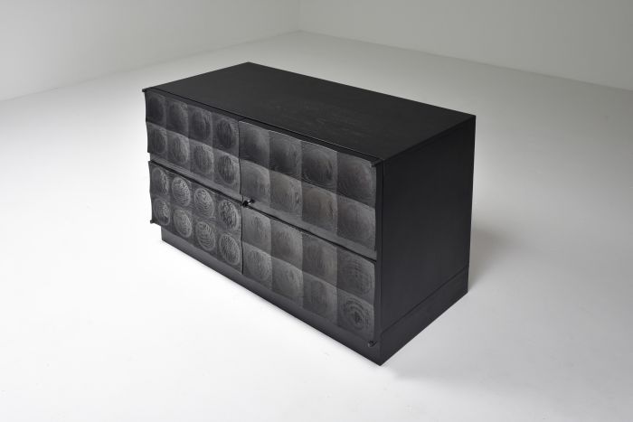 De Coene Brutalist Stained Cabinet with Circular Patterned Doors - 1970's