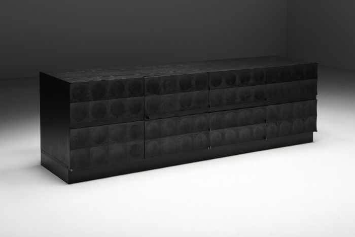De Coene Brutalist Sideboard with Circular Patterned Doors - 1970's