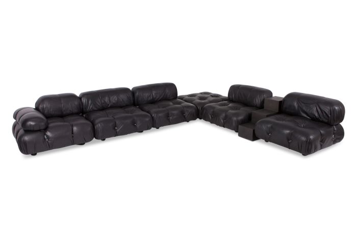 Modular Sofa Camaleonda In Black Leather, Mario Bellini - 1972