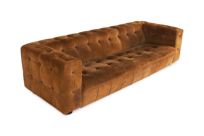 Tufted Camel Suede Vintage Three Seater On Chrome Feet - 1970s