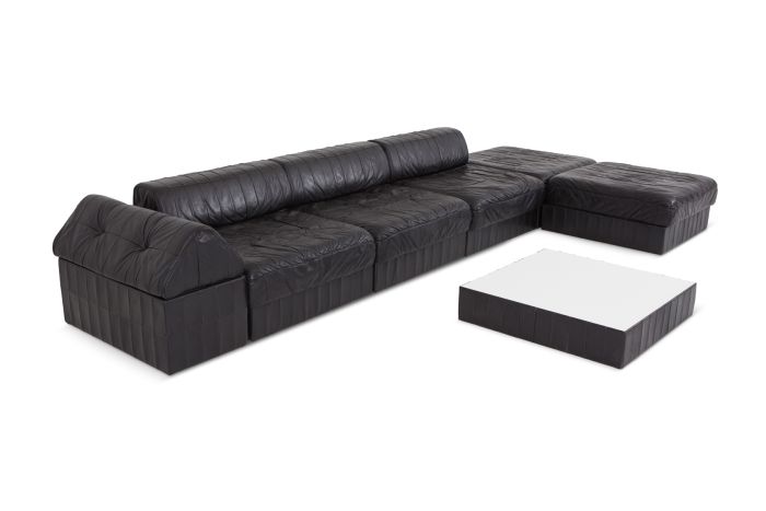 Black Leather Sectional & Modular De Sede Switzerland Patchwork Sofa DS 88 - 1980s