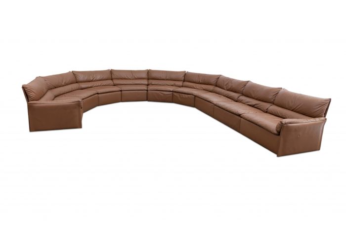 Large Italian Brown Leather Sofa, Saporiti - 1960s