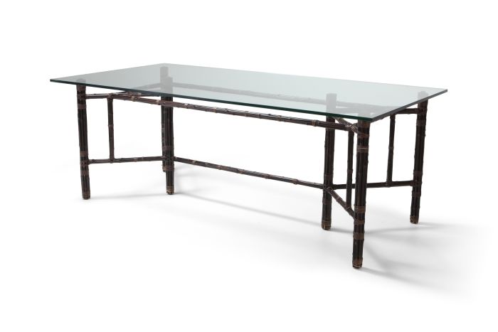 Hollywood Regency Bamboo Dining Table with Glass Top - 1970s