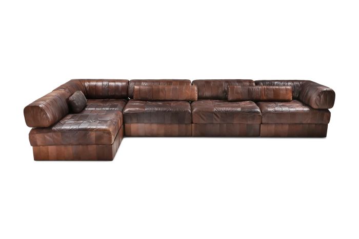 Sectional Modular Sofa in Leather Patchwork by De Sede Switzerland - 1970's