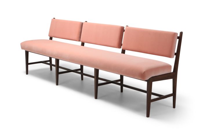 Mid-century Scandinavian Modern Bench In Pink Velvet & Wenge - 1960s