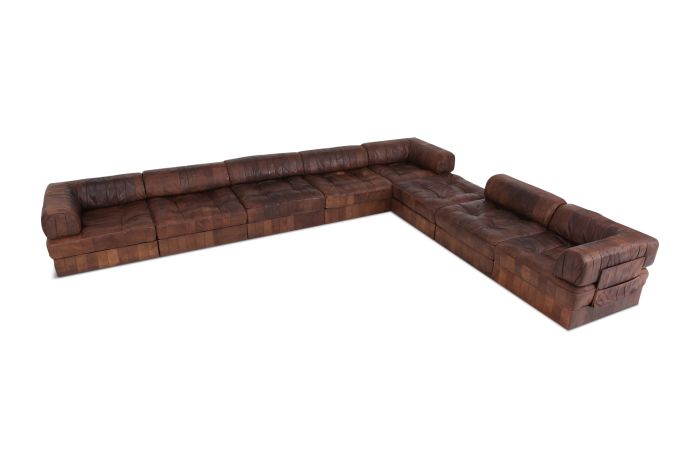 De Sede DS88 Modular Brown-Cognac Leather Patchwork Sofa    - 1970s
