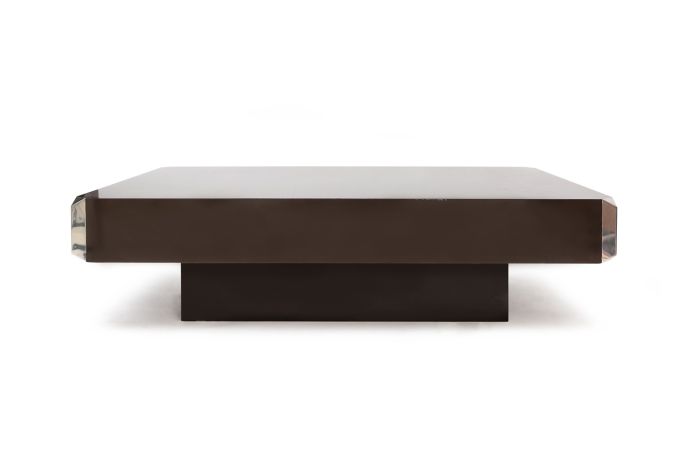 Brown Formica And Chrome Coffee Table, Willy Rizzo - 1970s