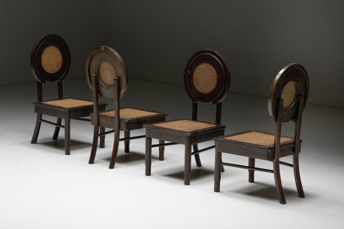 Dining Chairs with Cane Circle Backs, Early 20th Century