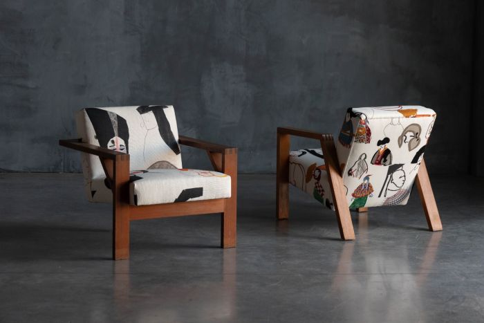 Dutch Modernist Chairs in Pierre Frey Fabric - 1960s