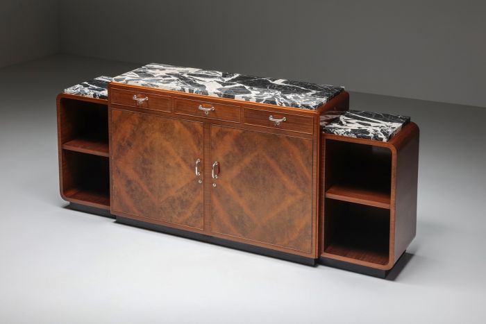 Mahogany and Marble Credenza by Charles Van Beerleir - 1950's