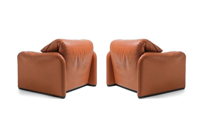 Maralunga Cognac Leather Club Chairs by Vico Magistretti for Cassina - 1974