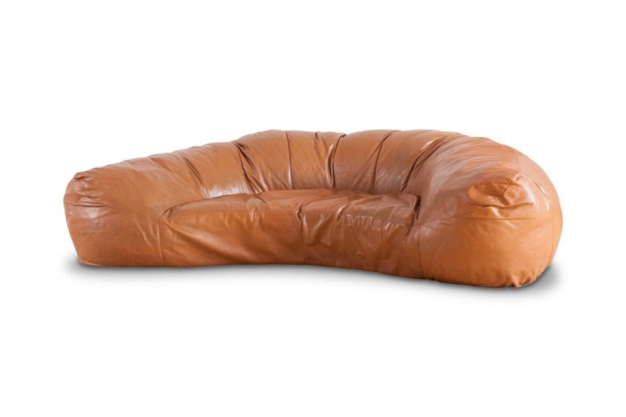 Brown Leather Croissant Sofa, Raphael Raffel - 1970s