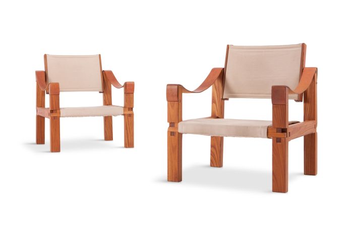 Rare French Elm Armchairs, Pierre Chapo - 1960s
