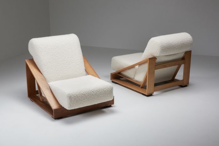 Italian Geometric Boucle Lounge Chairs - 1950's