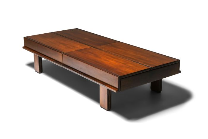 Michelluci walnut coffee table with storage - 1970's