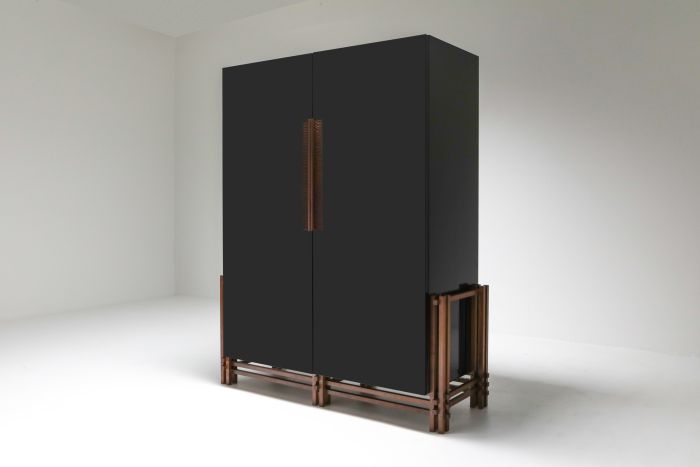 Black Lacquer Cabinet on Walnut Frame - 2000's