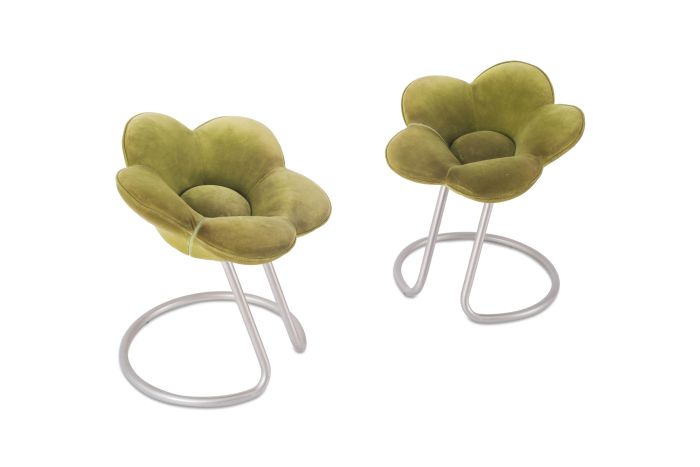 Edra Soshun Low Stools in Green Velvet by Masanori Umeda - 1990s