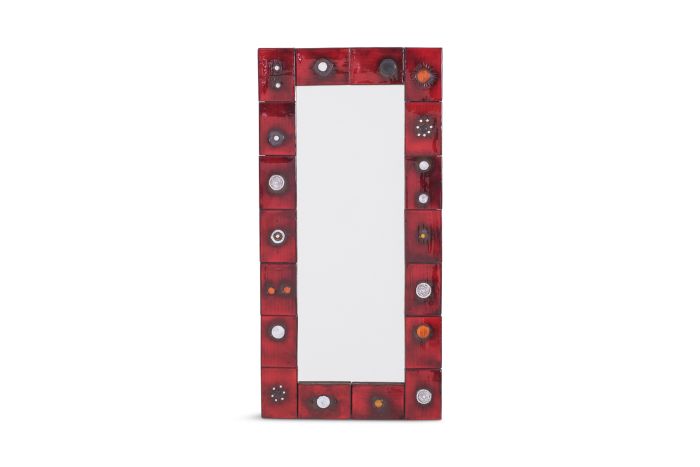 Ceramic Tile Mirror by Oswald Tieberghien in Red Glaze - 1960s