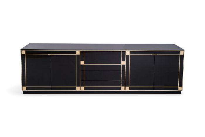 Pierre Cardin Large Black Lacquered Sideboard With Brass Details - 1980’s