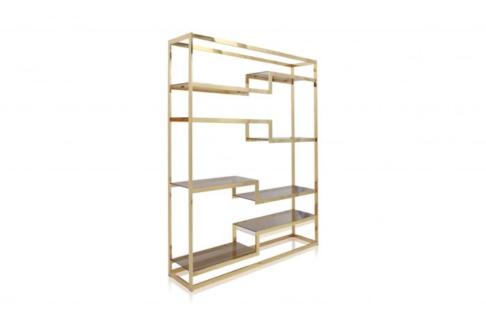 Glass And Golden Etagere, Belgo Chrom - 1980s