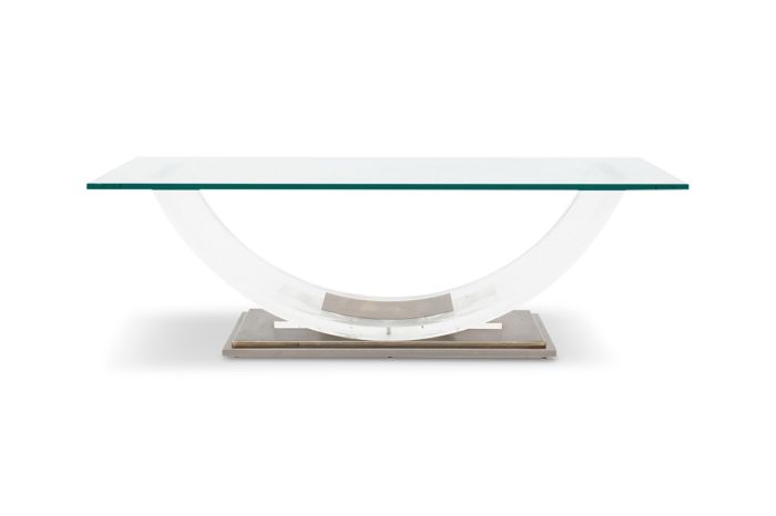 Lucite And Brass Coffee Table, Charles Hollis - 1970s