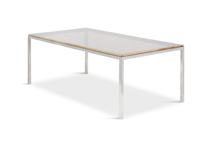 Brass and Chrome Dining Table Flaminia, Willy Rizzo - 1970s
