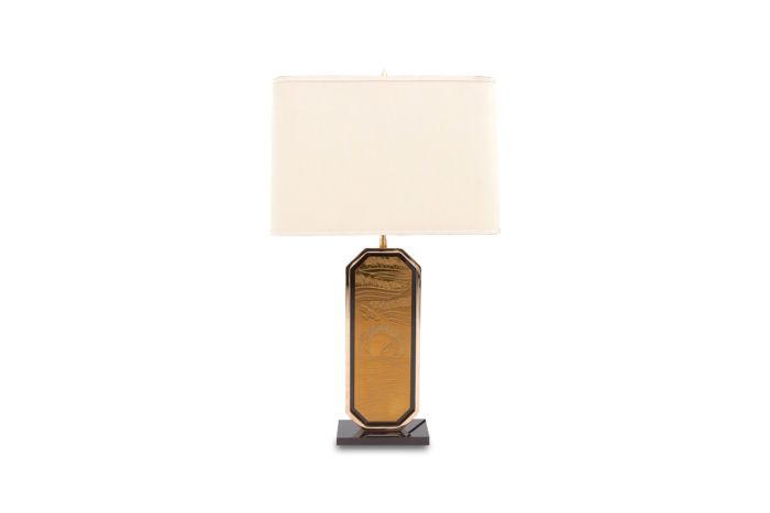 Gold Plated Brass Etched Table Lamp - 1980s