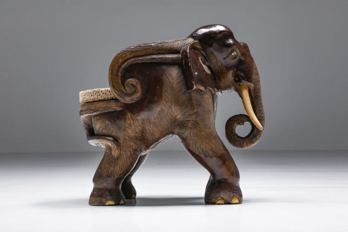 African Hand Carved Elephant Chair - 1900s