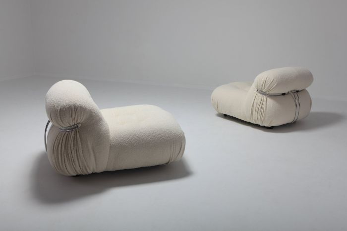 Cassina 'Soriana' Lounge Chair by Afra and Tobia Scarpa in Bouclé Wool - 1970s