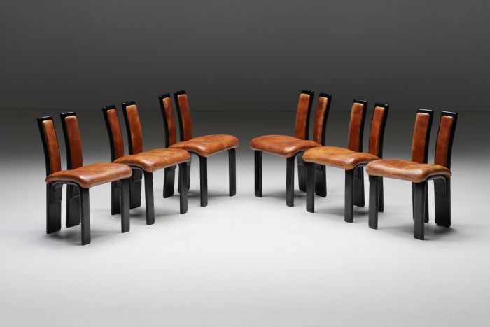 Italian Cognac Leather Dining Chairs - 1980's