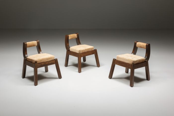  Italian Walnut & Velvet Dining Chairs in the style of Borsani - 1950's