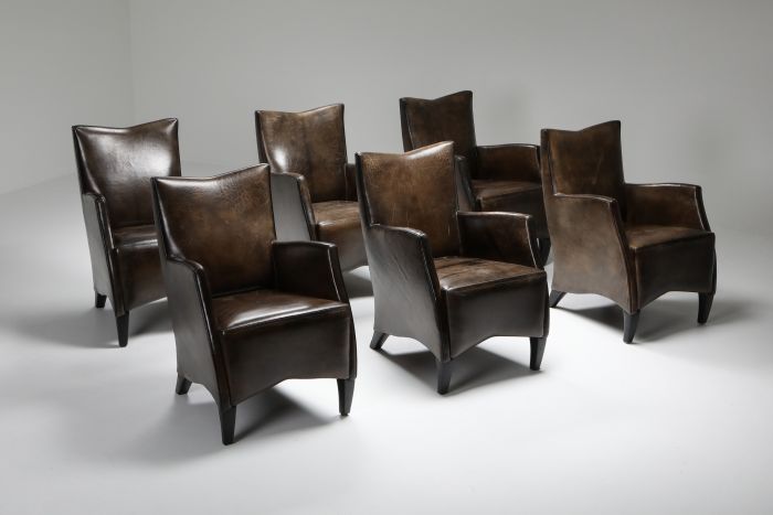 Bart Van Bekhoven Armchairs in Brown Grey Patina Sheep Leather - 1970s