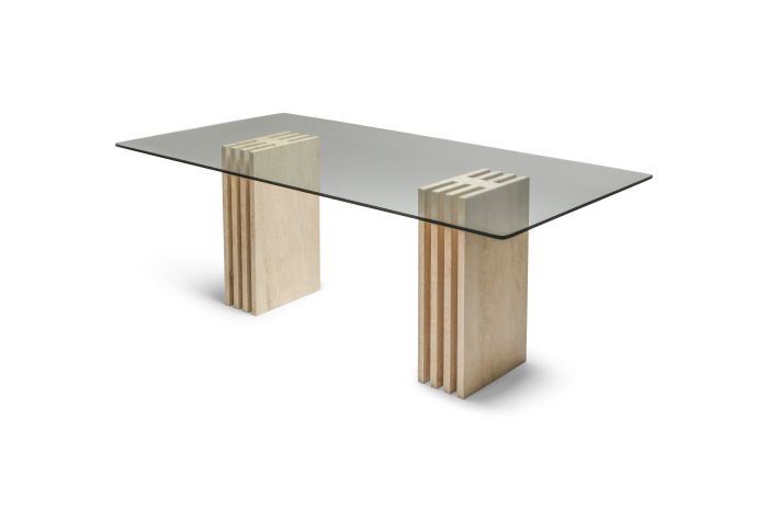 Travertine Postmodern Dining Table in the Style of Scarpa - 1980s