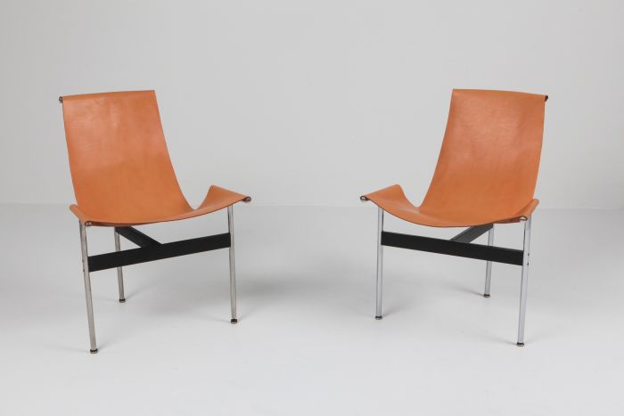Katavolos, Kelley and Littell T-Chairs in Original Cognac Leather - 1970s