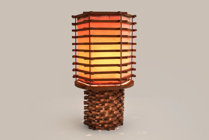 Oriental Table Lamp in Wood and Linen, Asia - 1950s