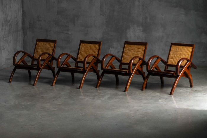 Lounge Chairs with Cane Panels in Colonial Modern Style, France - Mid-20th Century