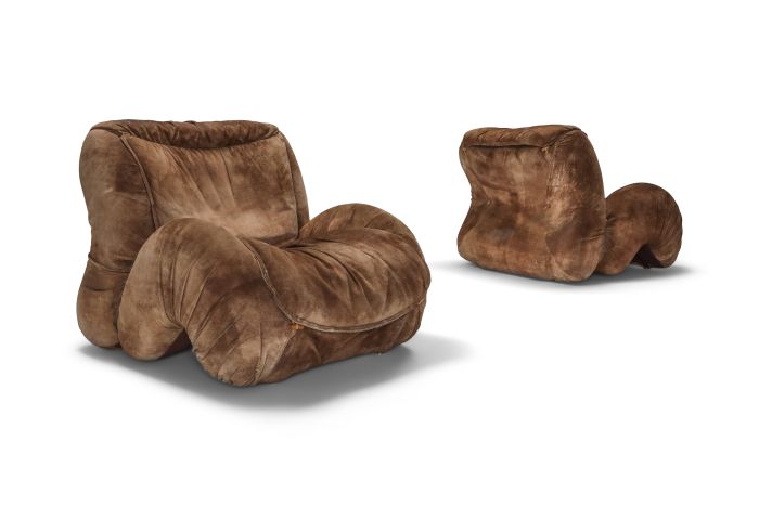 Suede pair of lounge chairs - 1970's